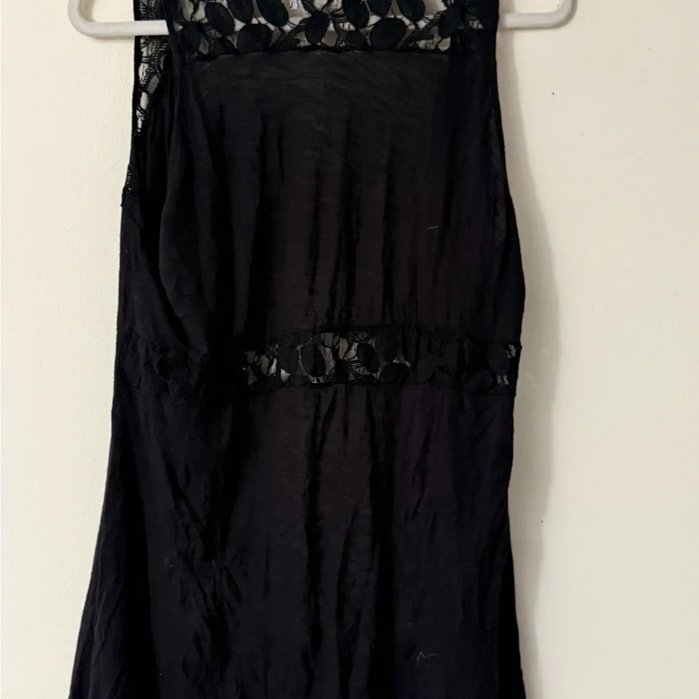 Decree Black Lace Accent Vest, Lightweight, Crochet Lace, Open Vest, size L